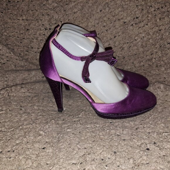 Hugo BOSS-Italy-Purple Satin/Snakeskin Leather-Ankle Wrap-Sz 37-Excellent - Picture 5 of 8